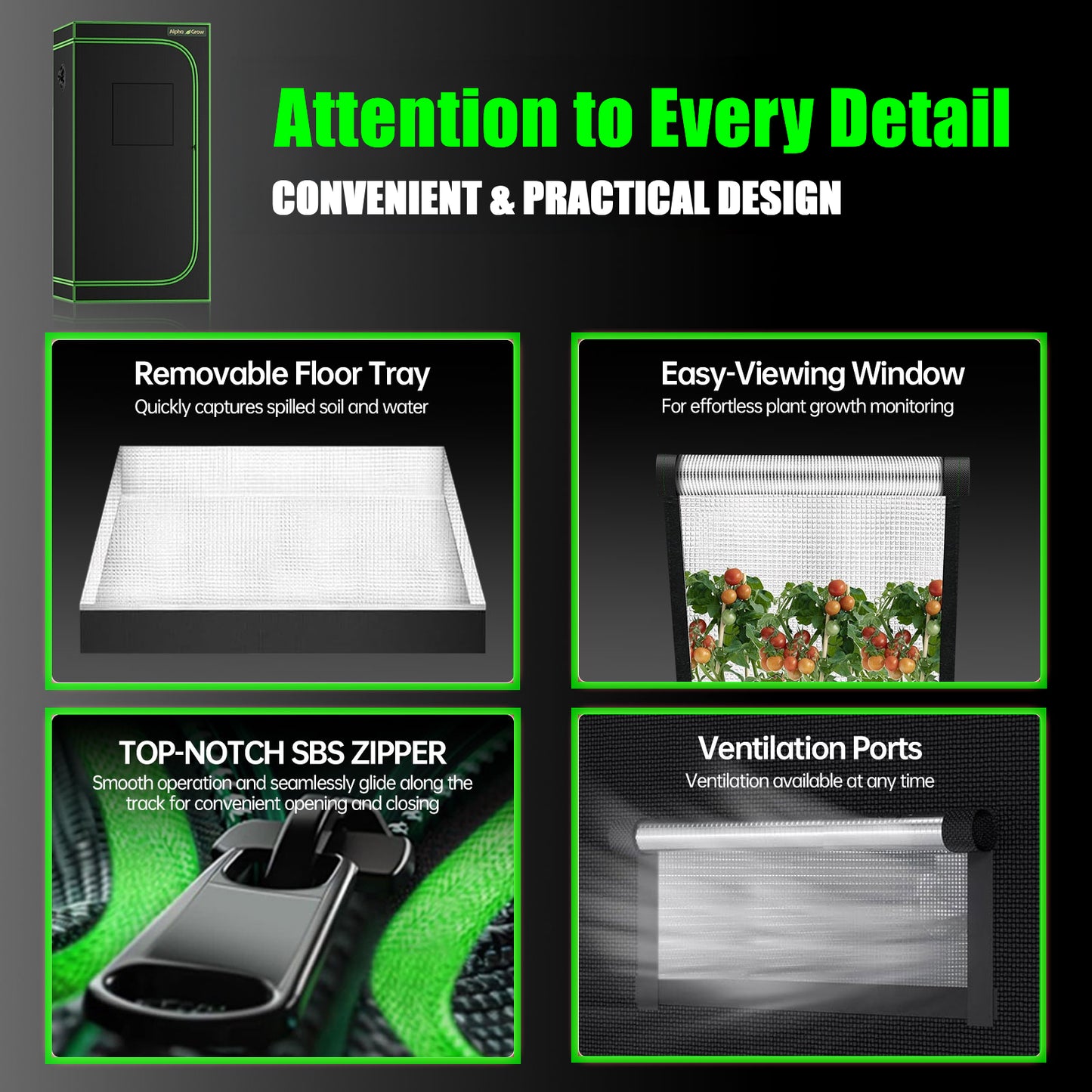 Growing Tent - ALPHAGROW 1680D Mylar Compact & Reflective