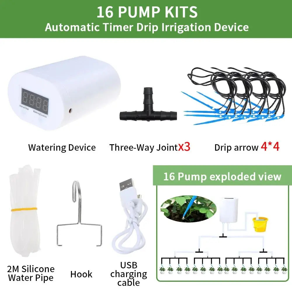 2 Head Automatic Watering Pump Controller Garden Gadget Drip Irrigation Device Pump Timer System Flower Plant Home Sprinkler