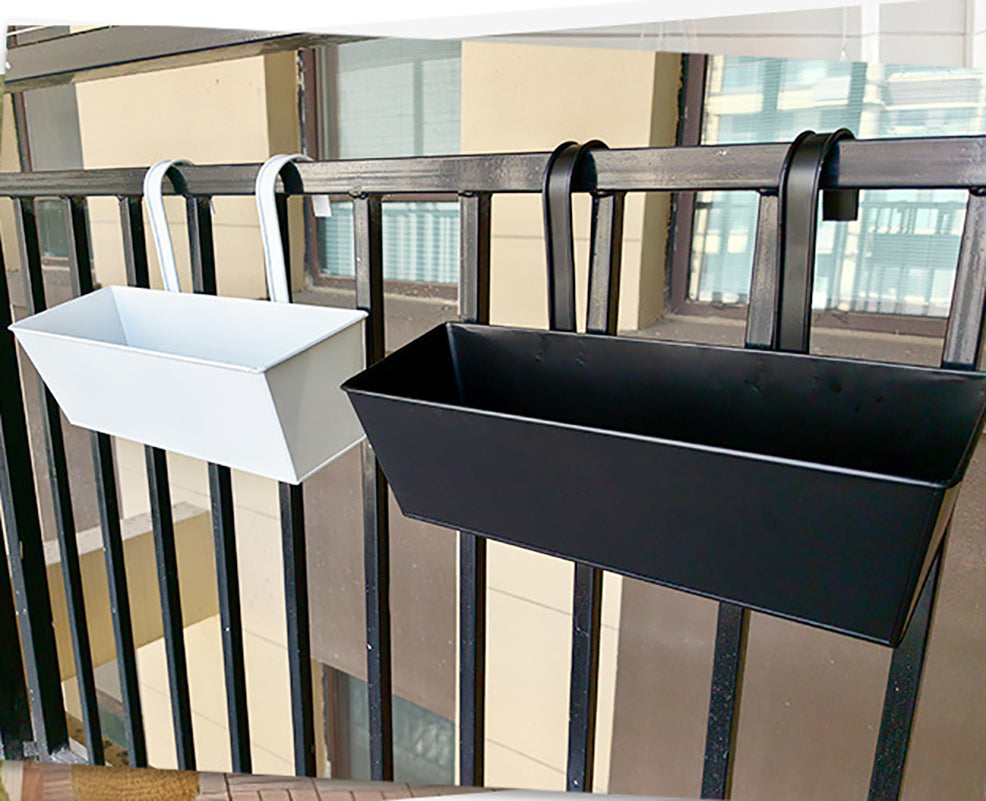 Outdoor Plants Planter Black Metal Iron Hanging Flower Pots Decks Railings Fence Buckets Modern Boho Wall Mount Window Box