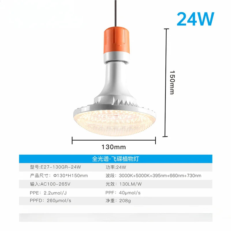 24W PAR130 E27 Full Spectrum Led Grow Light For Plants Phyto Light Greenhouse Lamp Plants Seeds Veg LED Flower Growing Lights
