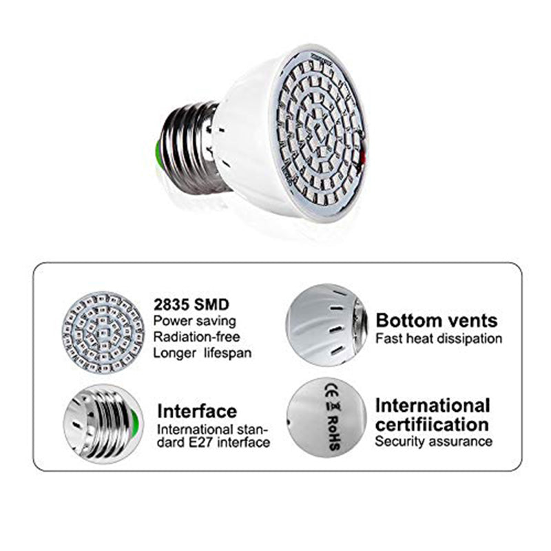 LED Grow Light Bulb E27 Full Spectrum 60/80LED Plant Lamp