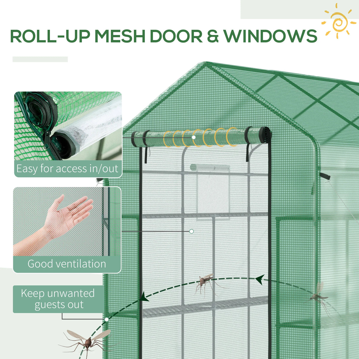 7' x 5' x 6' Greenhouse Warm House with 2-Tier Shelf Steel Frame PE Cover Green
