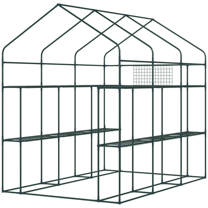 7' x 5' x 6' Greenhouse Warm House with 2-Tier Shelf Steel Frame PE Cover Green