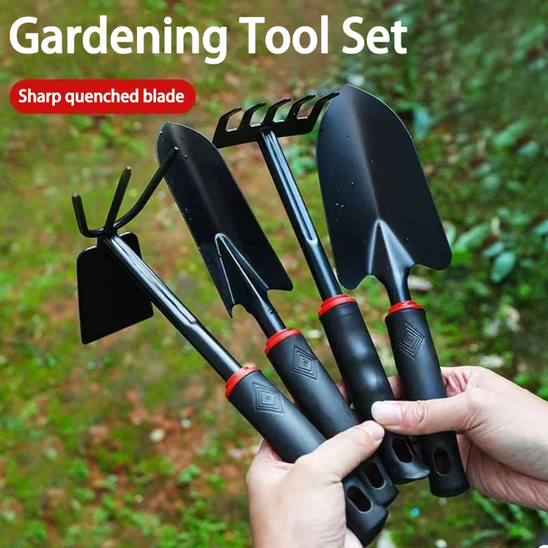 Mini Gardening Tool Set: Trowel, Rake, Hoe - 4 Piece Kit