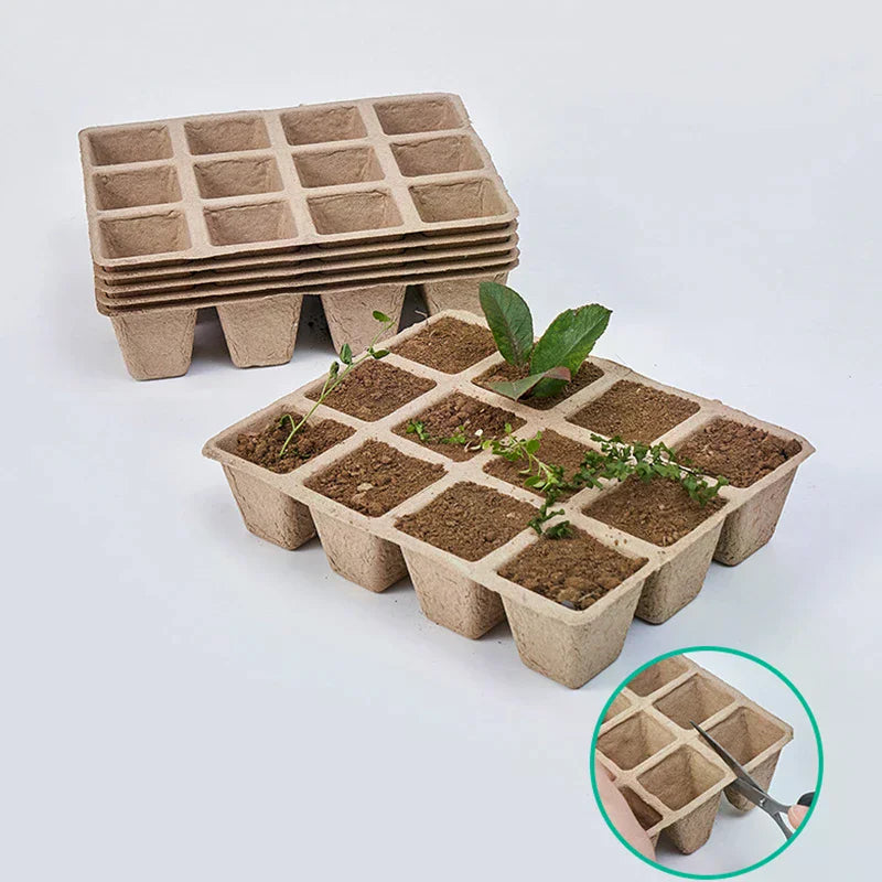 5pcs Tools 12 Hole Plant Nursery Seed Tray Pulp Biodegradable Gardening Sowing Tray Seed Planter Hydroponics Growing System