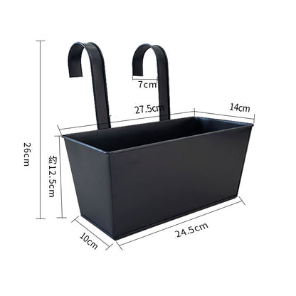 Outdoor Plants Planter Black Metal Iron Hanging Flower Pots Decks Railings Fence Buckets Modern Boho Wall Mount Window Box