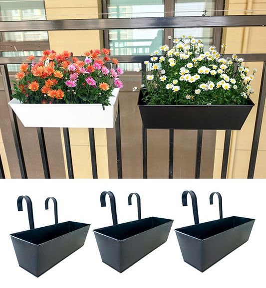 Outdoor Plants Planter Black Metal Iron Hanging Flower Pots Decks Railings Fence Buckets Modern Boho Wall Mount Window Box
