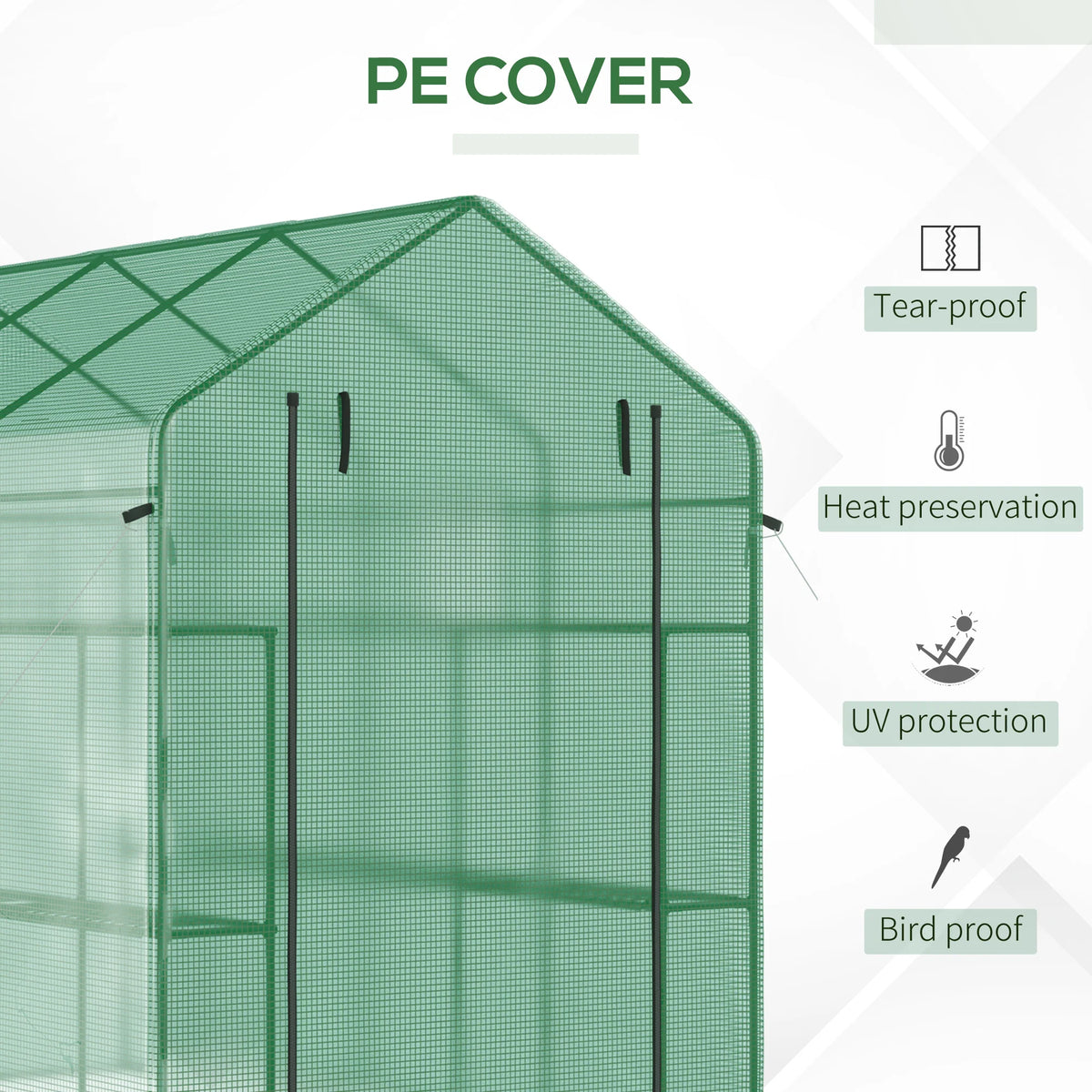 7' x 5' x 6' Greenhouse Warm House with 2-Tier Shelf Steel Frame PE Cover Green