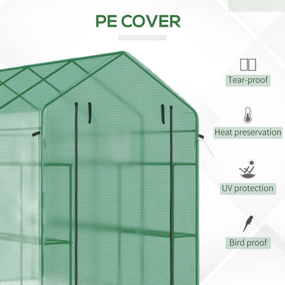 7' x 5' x 6' Greenhouse Warm House with 2-Tier Shelf Steel Frame PE Cover Green