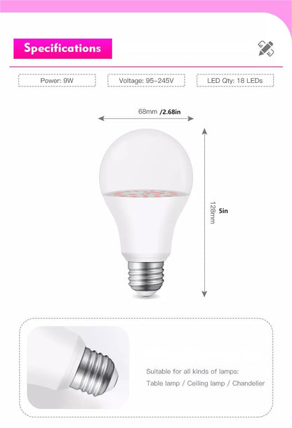 LED Grow Light Bulbs A19/A60 Full Spectrum E27 Base 11W