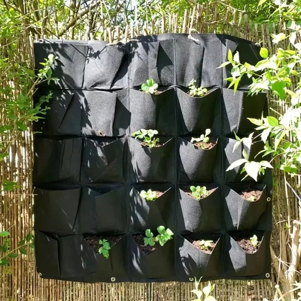 Multi-pocket Green Vertical Hanging Garden Planter Vegetable Fruit Flower Pots Bag Wall Mount Hanging Grow Bags Seeding Pots