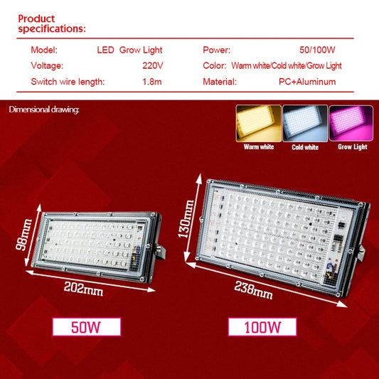 Full Spectrum LED Grow Light Phyto Lamp AC 50W No Plug CW for Greenhouse Hydroponic Plant Growth Floodlight Lighting