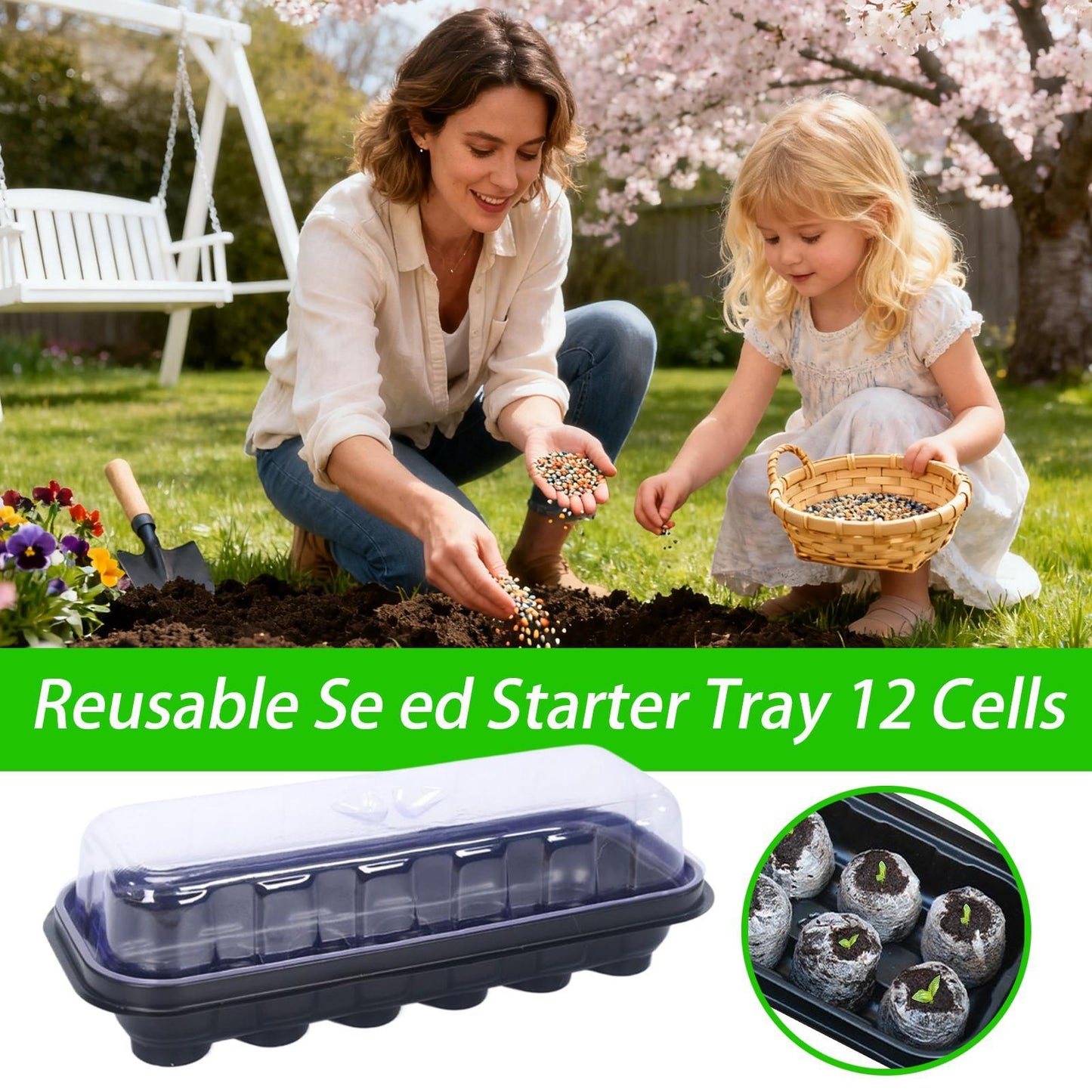 Seed Starter Trays 12-Cell Reusable for Greenhouse & Garden