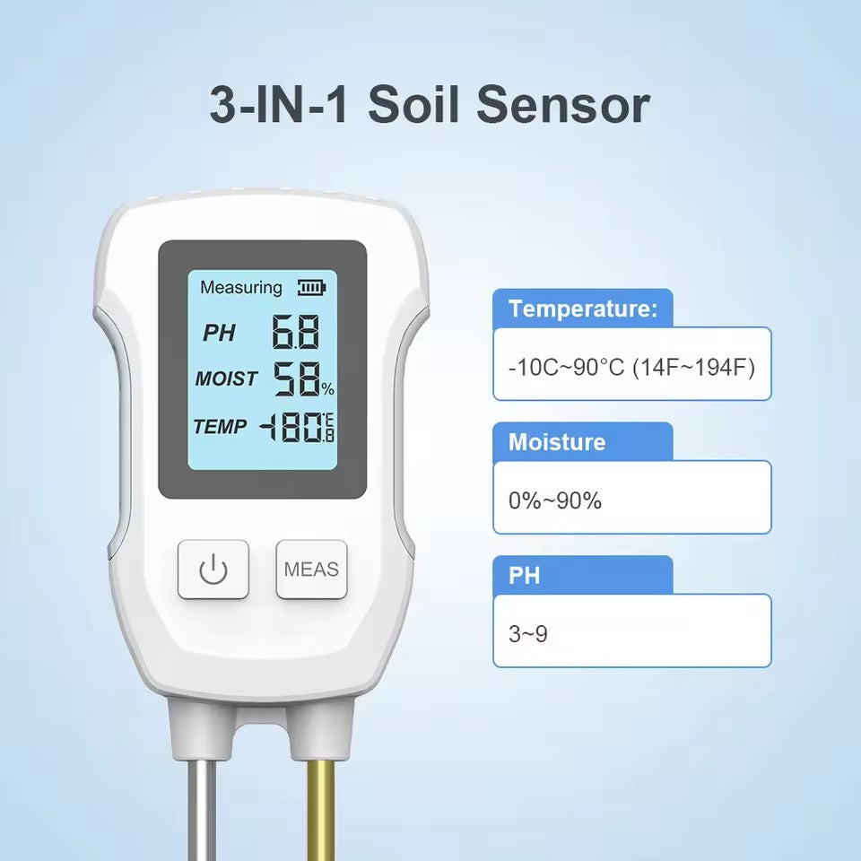 LCD Soil pH Meter: 3-in-1 Digital Tester for Garden & Plants
