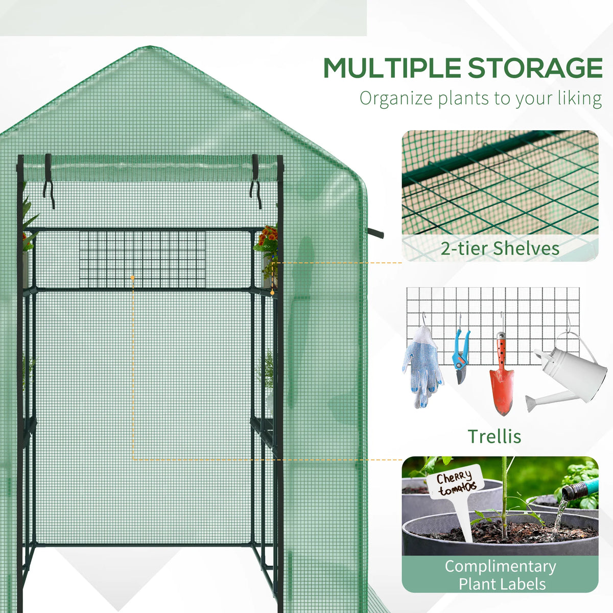 7' x 5' x 6' Greenhouse Warm House with 2-Tier Shelf Steel Frame PE Cover Green