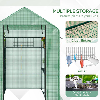 7' x 5' x 6' Greenhouse Warm House with 2-Tier Shelf Steel Frame PE Cover Green