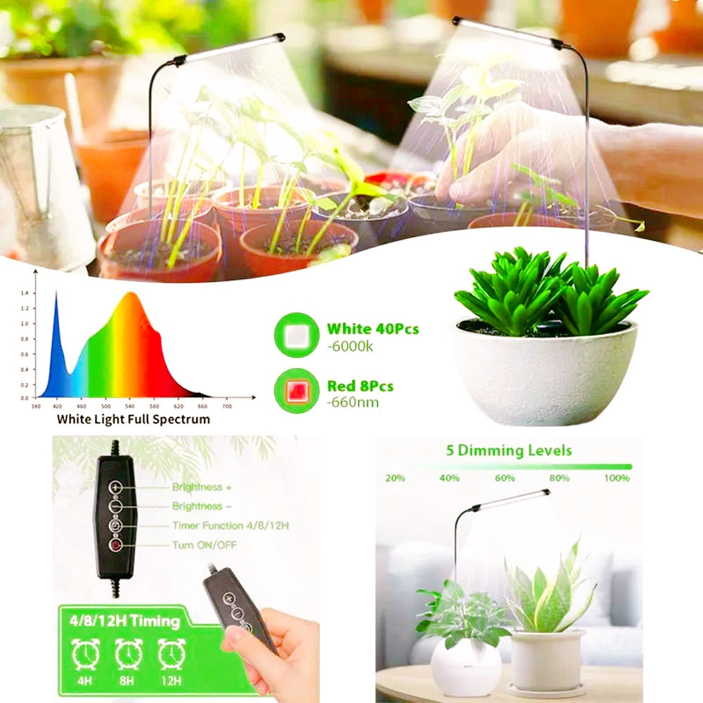 Full-Spectrum Grow Bulb Plant Lamp with USB Timer for Indoor Greening