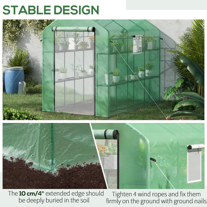 7' x 5' x 6' Greenhouse Warm House with 2-Tier Shelf Steel Frame PE Cover Green