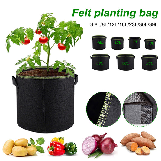 Felt Grow Bags 1-10 Gallon: Reusable Plant Pots with Handles