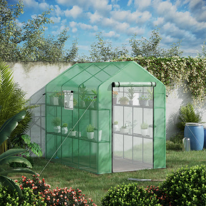 7' x 5' x 6' Greenhouse Warm House with 2-Tier Shelf Steel Frame PE Cover Green