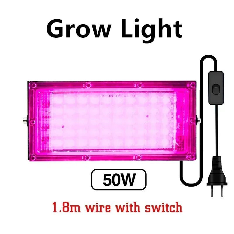 Full Spectrum LED Grow Light Phyto Lamp AC 220V 50W 100W with EU Plug for Greenhouse Hydroponic Plant Growth Floodlight Lighting