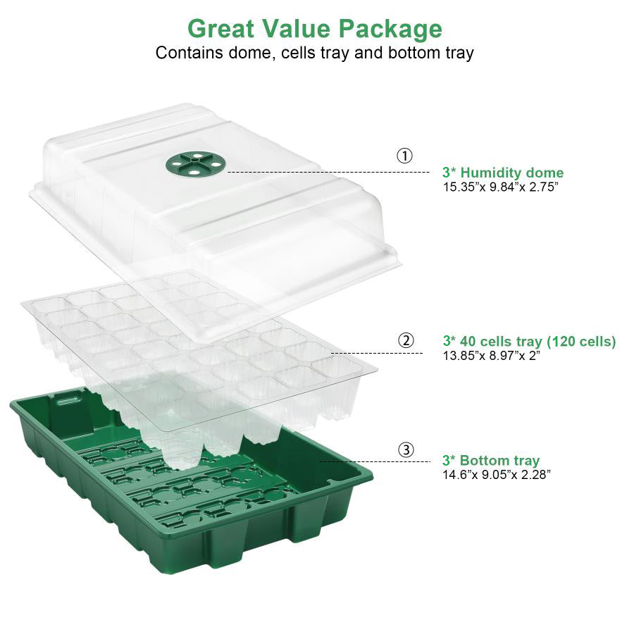 Seed Tray 3pcs, 40-Cell Propagator with Cover for Greenhouse