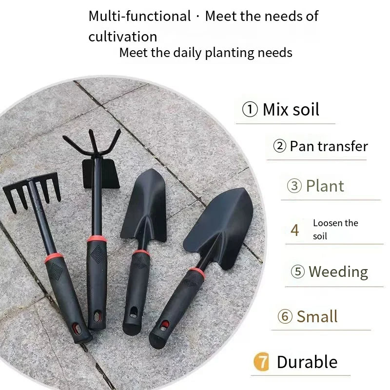 Mini Gardening Tool Set: Trowel, Rake, Hoe - 4 Piece Kit