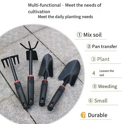 Mini Gardening Tool Set: Trowel, Rake, Hoe - 4 Piece Kit