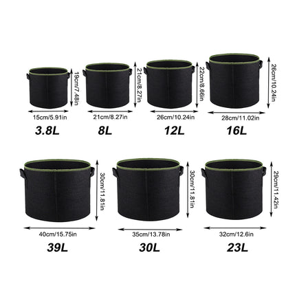 Felt Grow Bags 1-10 Gallon: Reusable Plant Pots with Handles