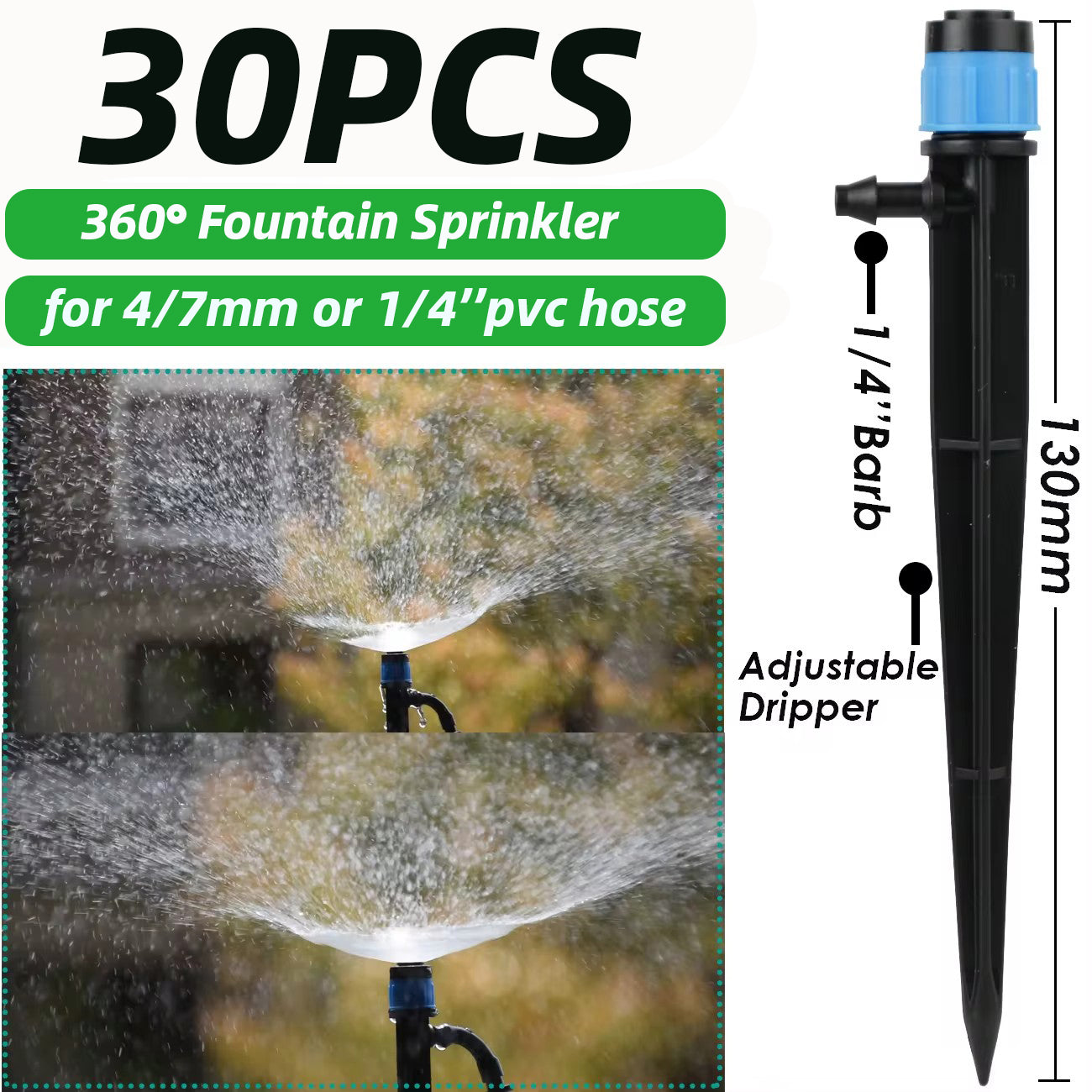 Irrigation Dripper: Garden Sprinkler Nozzle 360° Adjustable 30pcs for Drip Irrigation